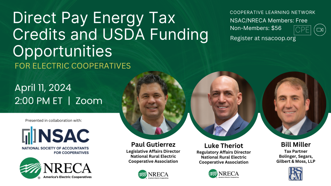 Direct Pay Energy Tax Credits and USDA Funding Opportunities for Electric Cooperatives